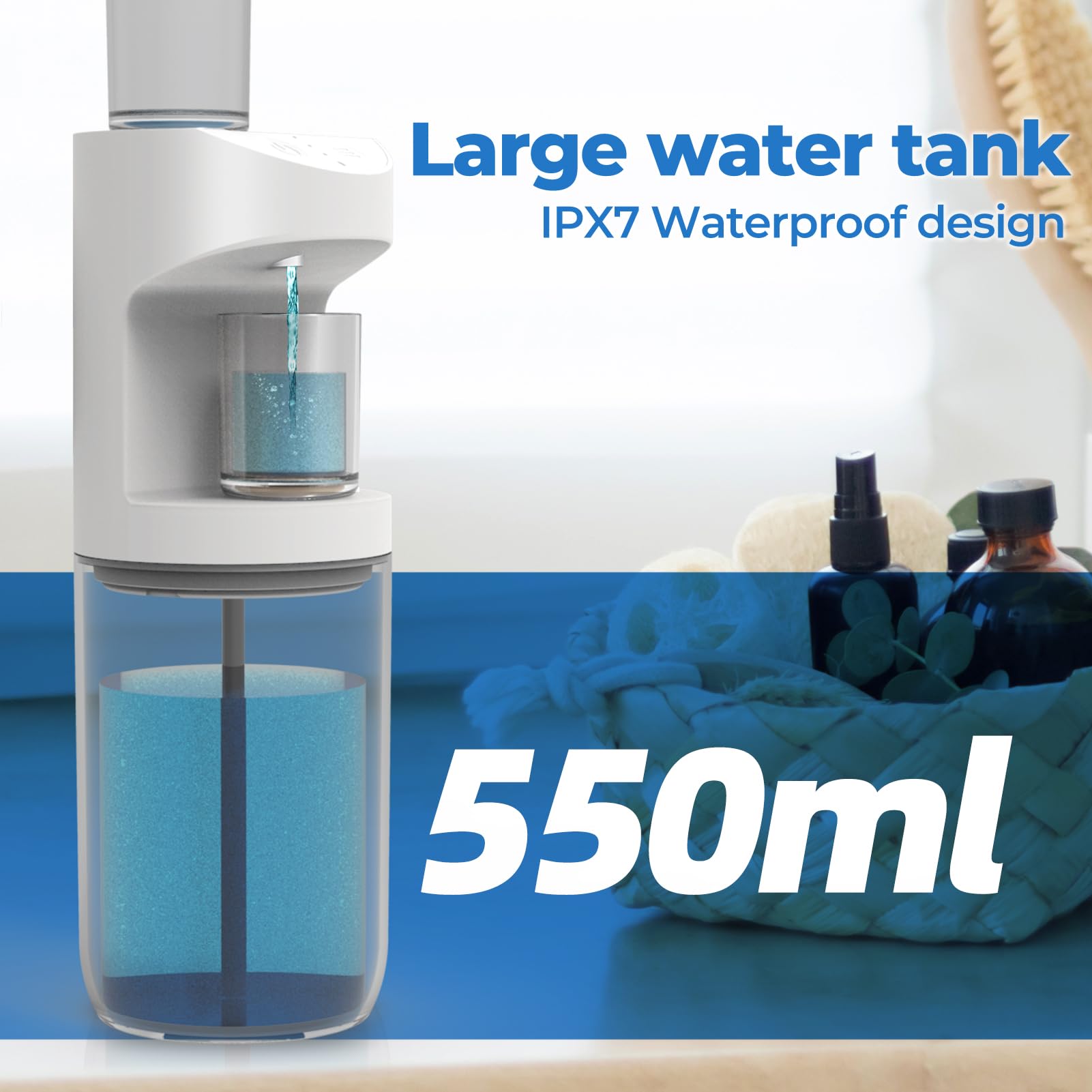 Automatic Mouthwash Dispenser, 550Ml (19.35 Oz) Mouthwash Dispenser For Bathroom With Magnetic Cups, 3 Dispensing Levels, Long S